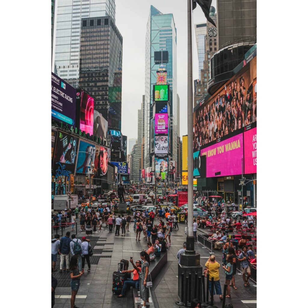 A crowd enjoying Time Square.