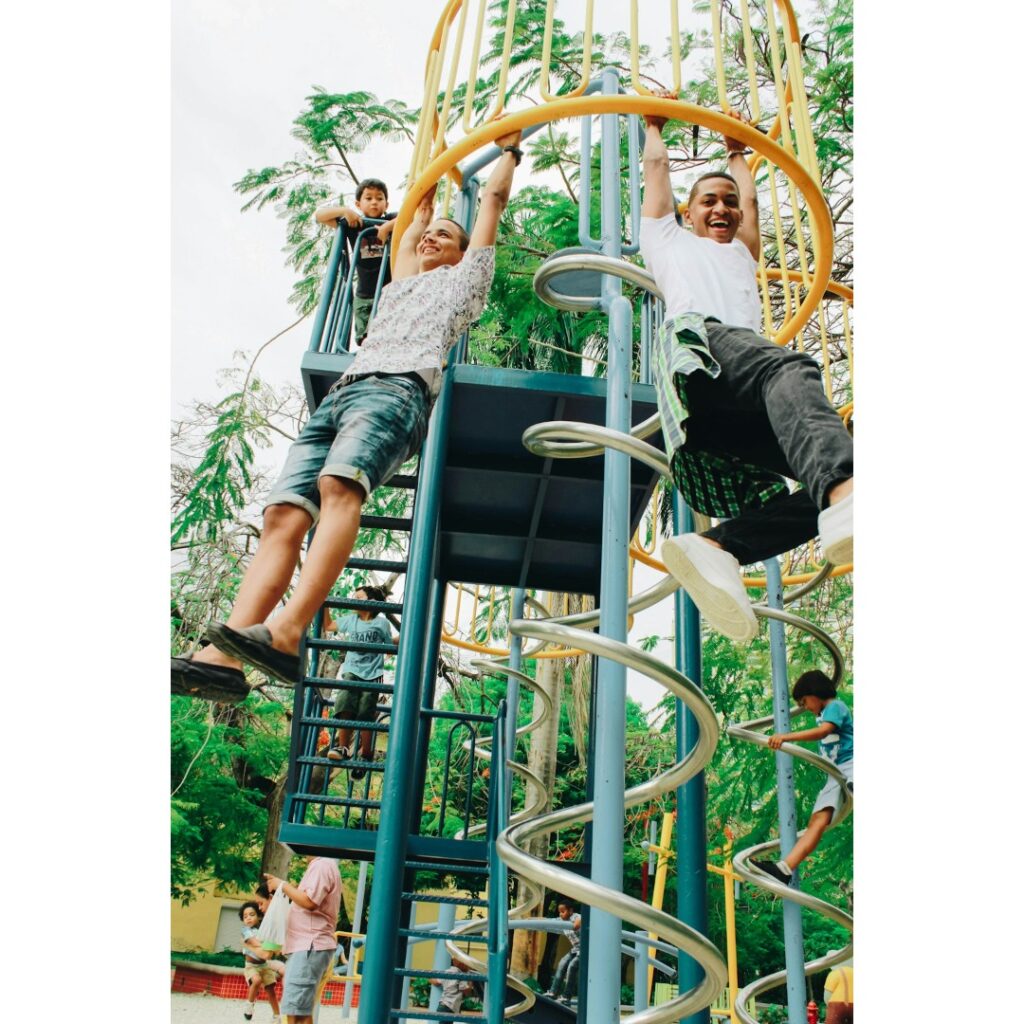 Kids having fun at amusement parks.