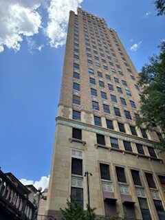 Our guide informed us that picture was a wall and not a building during  our San antonio Rive Walk history.