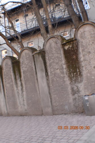 A section of the Ghetto Wall of World War 2 in Old Town Krakow.