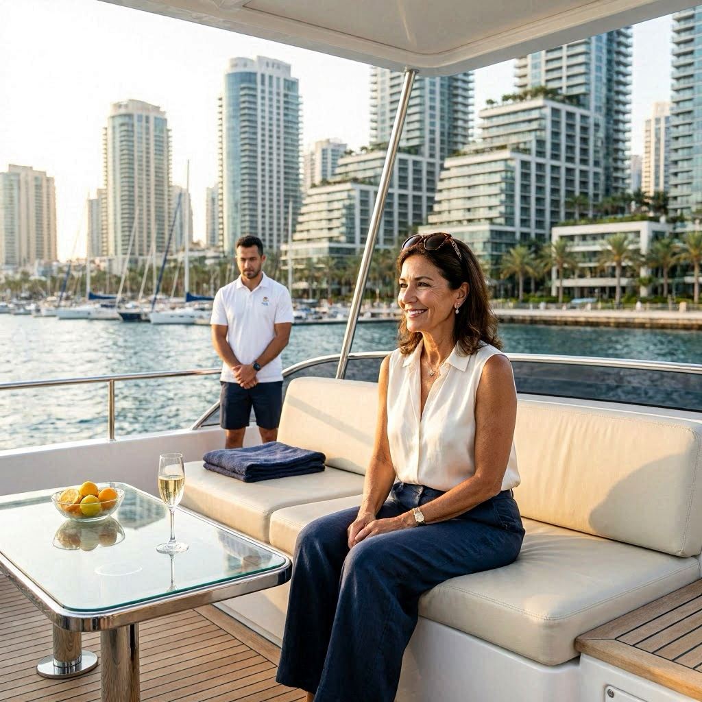 Lady enjoying a luxurious experience on a boat.