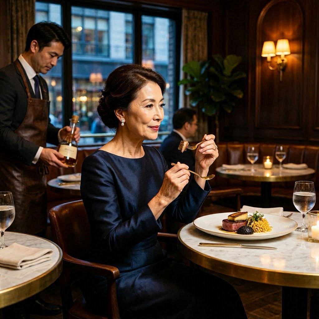 A luxury client enjoying a meal at a restaurant.