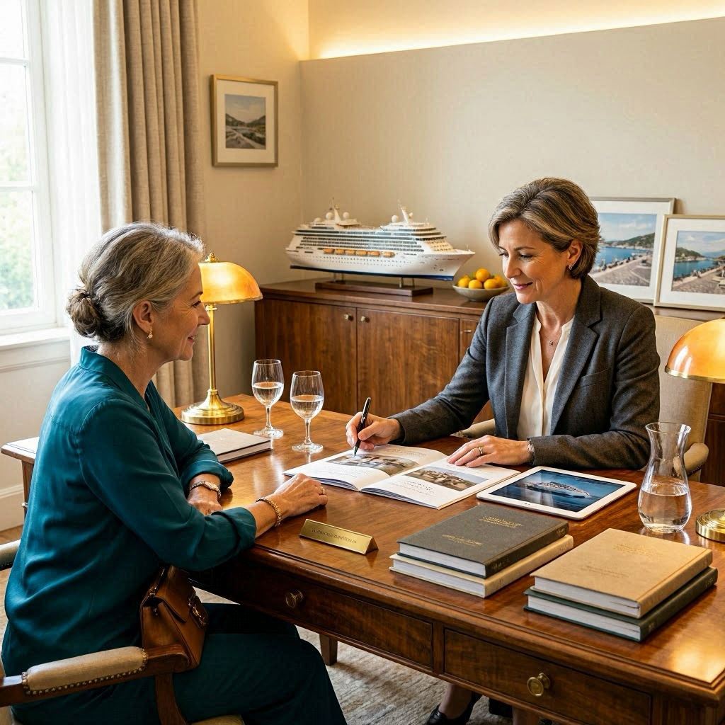 A luxury travel advisor discussing a cruise experience to the Artic.